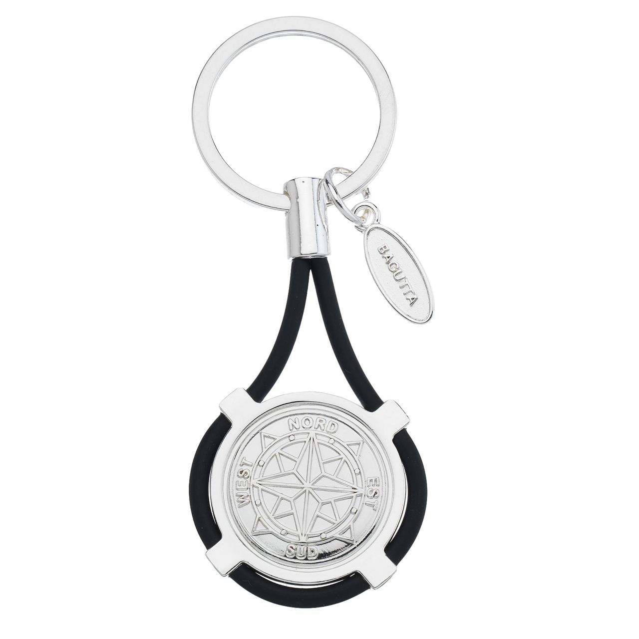 PORTACHIAVI CON ROSA DEI VENTI E CORDONE NERO cm 9,5
